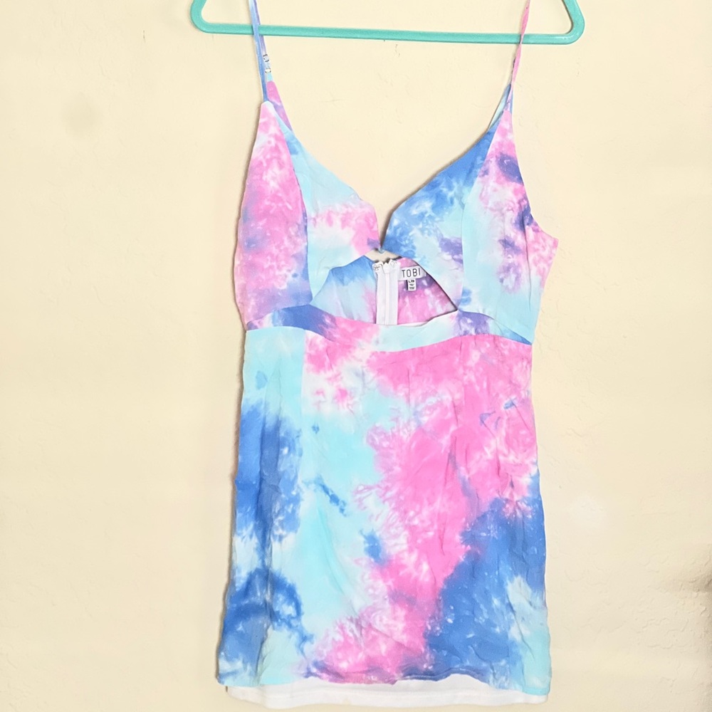 “Tobi” Mini Dress in Pink/Blue/White Tye Dye